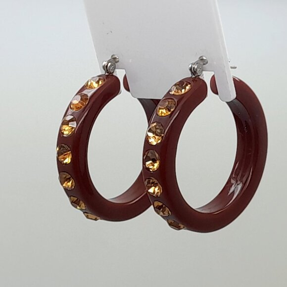chunky dk brown color Lucite Acrylic wide 1.5 Hoop Latch Back Fashion Earrings - Picture 2 of 5